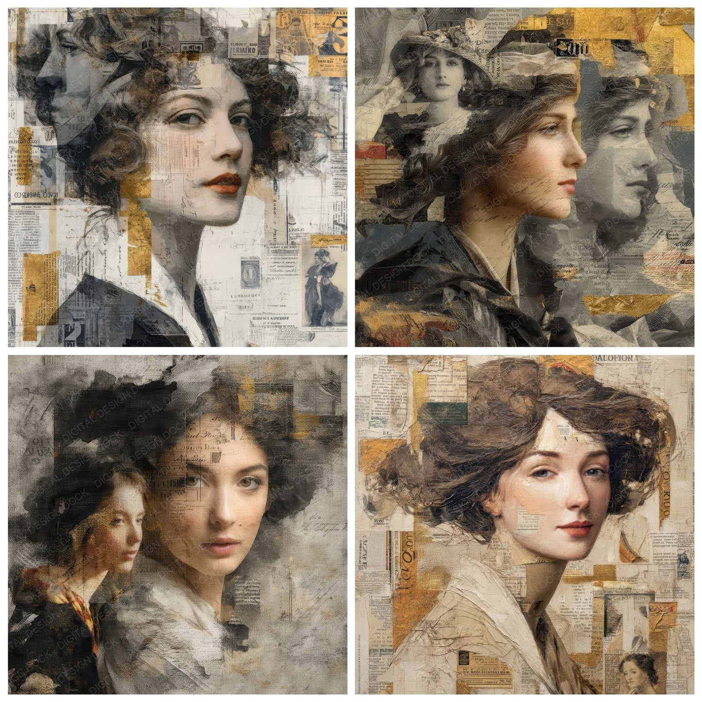 Collage Painted Woman Paper Digital Paper Pack (DDD001122)