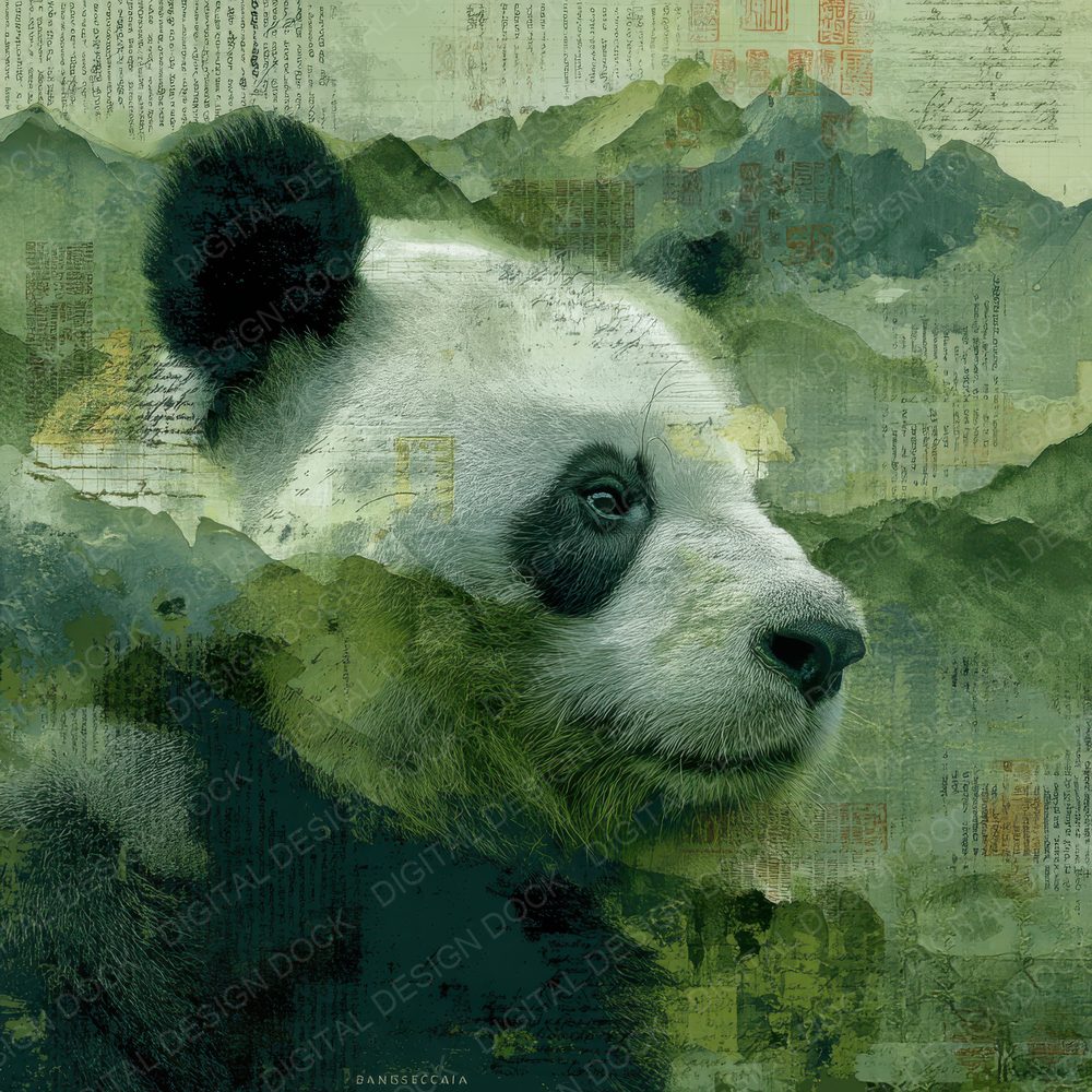 Collage Panda Chinese Forest Digital Paper Pack (DDD001123)