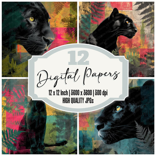 Collage Panther Jungle Map Digital Paper Pack (DDD001124)