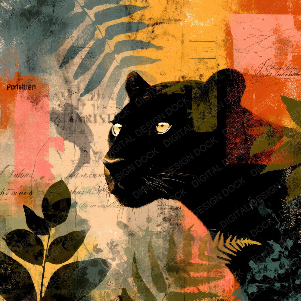Collage Panther Jungle Map Digital Paper Pack (DDD001124)