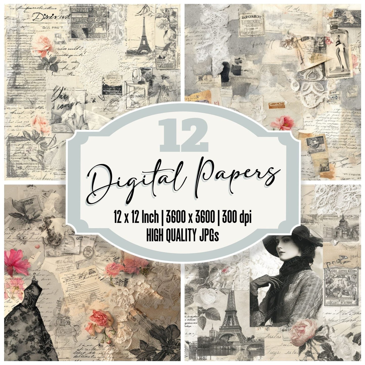 Collage Paris Elegance Memoir Digital Paper Pack (DDD001126)