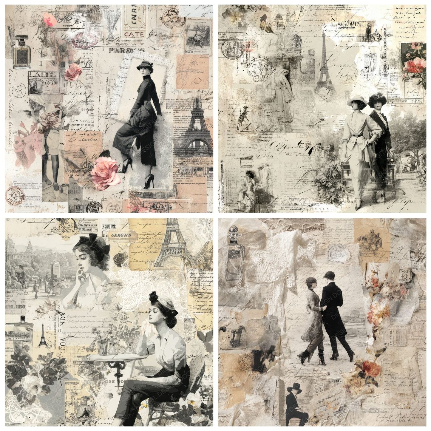 Collage Paris Elegance Memoir Digital Paper Pack (DDD001126)