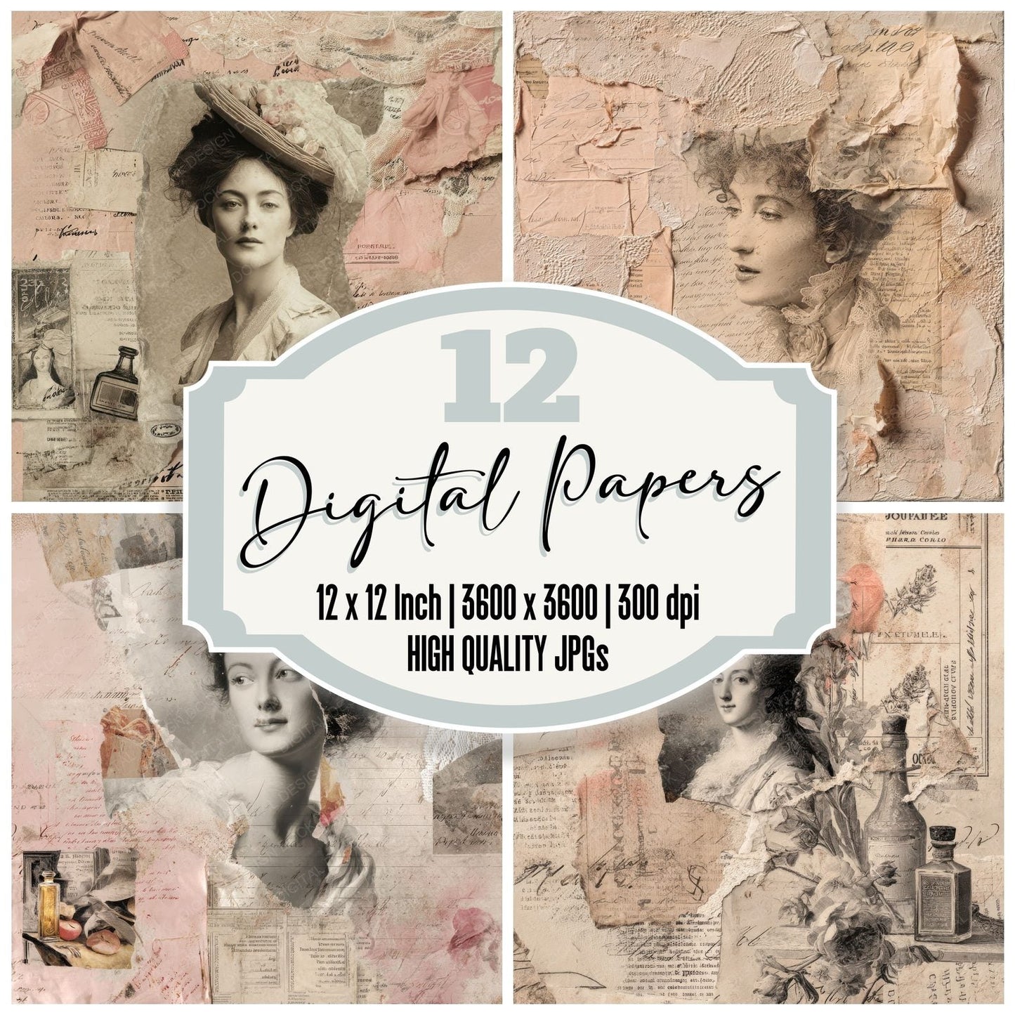 Collage Paris Woman Scent Digital Paper Pack (DDD001127)