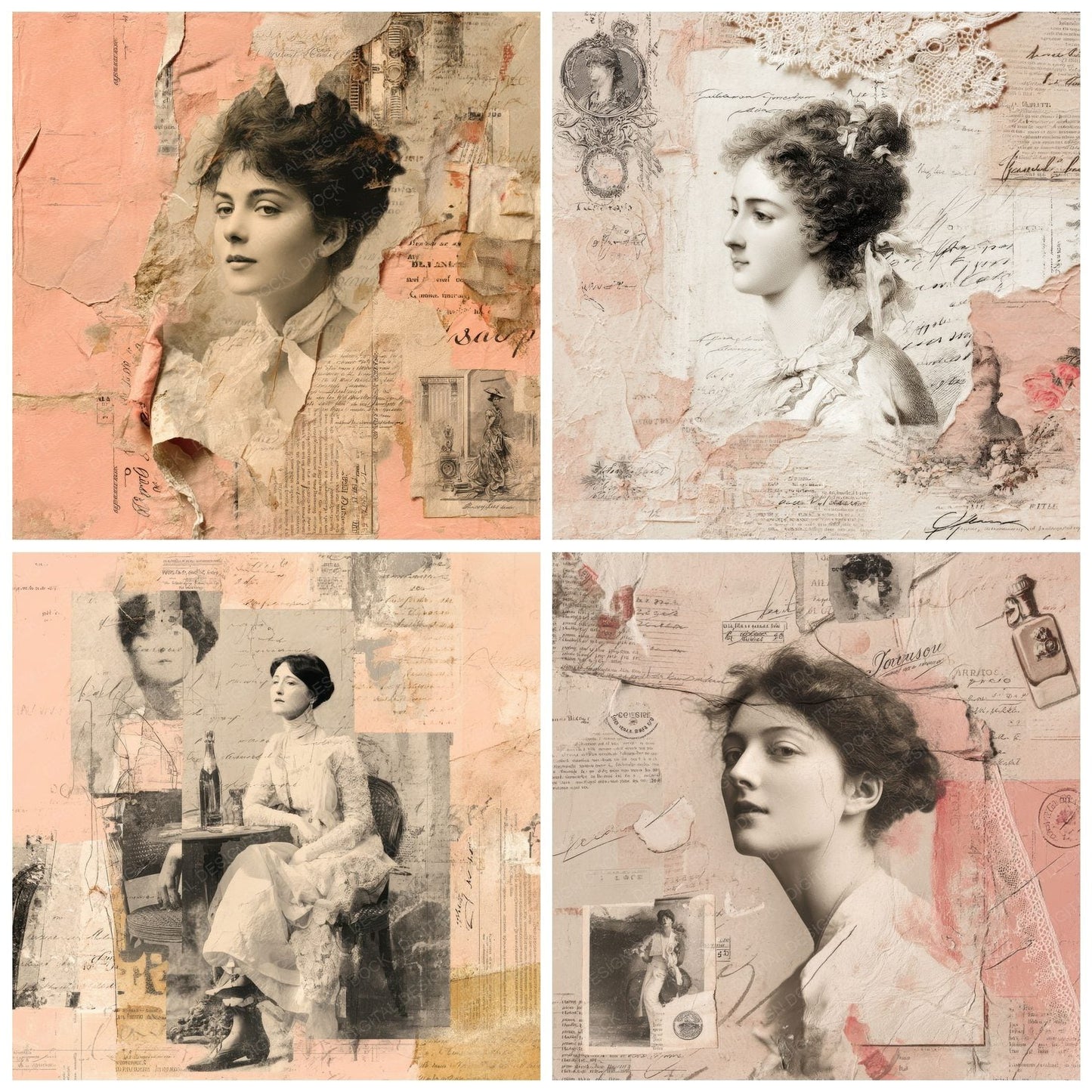 Collage Paris Woman Scent Digital Paper Pack (DDD001127)