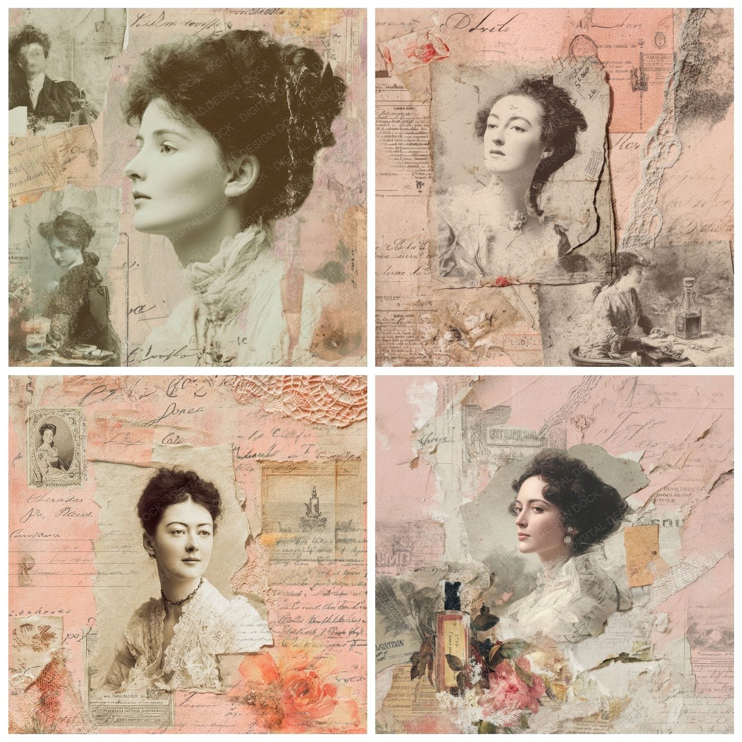 Collage Paris Woman Scent Digital Paper Pack (DDD001127)