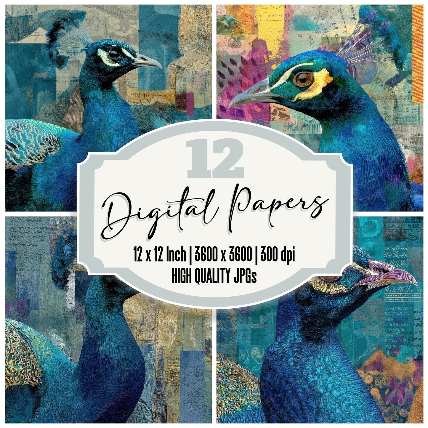 Collage Peacock India Opulence Digital Paper Pack (DDD001129)