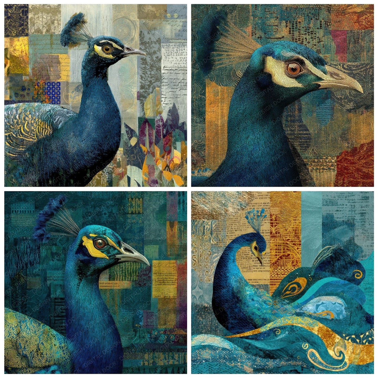 Collage Peacock India Opulence Digital Paper Pack (DDD001129)