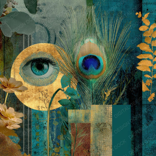 Collage Peacock Indian Forest Digital Paper Pack (DDD001130)