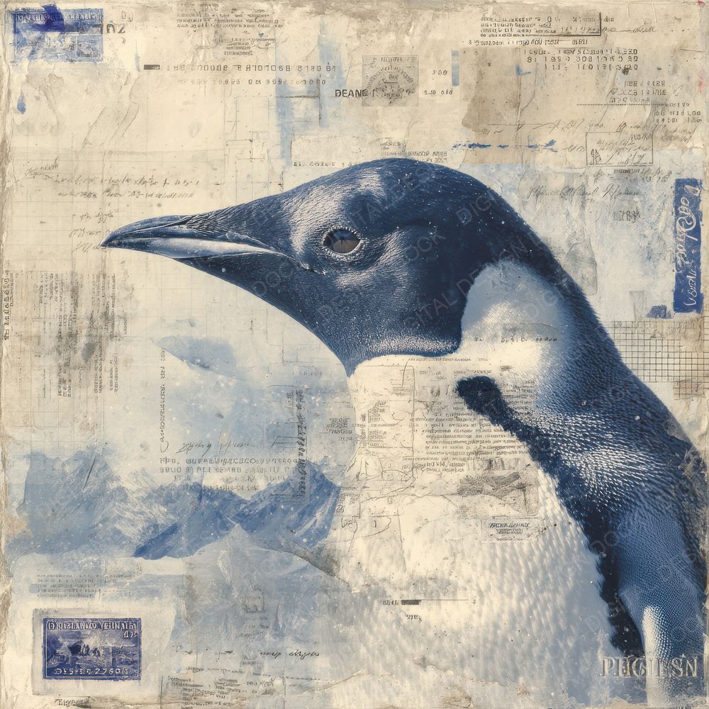 Collage Penguin Antarctic Abstract Digital Paper Pack (DDD001131)