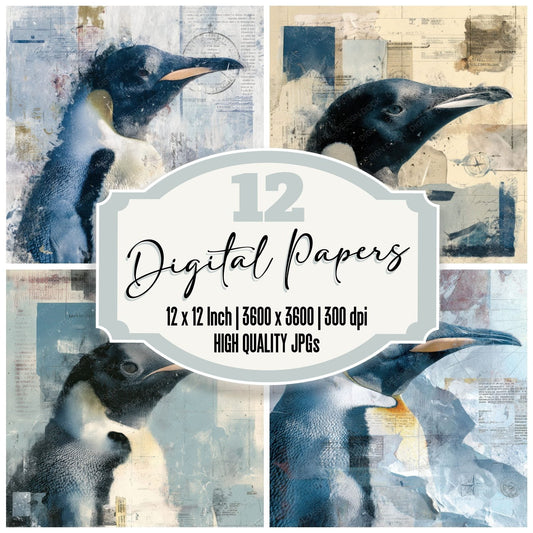 Collage Penguin Antarctic Chart Digital Paper Pack (DDD001132)