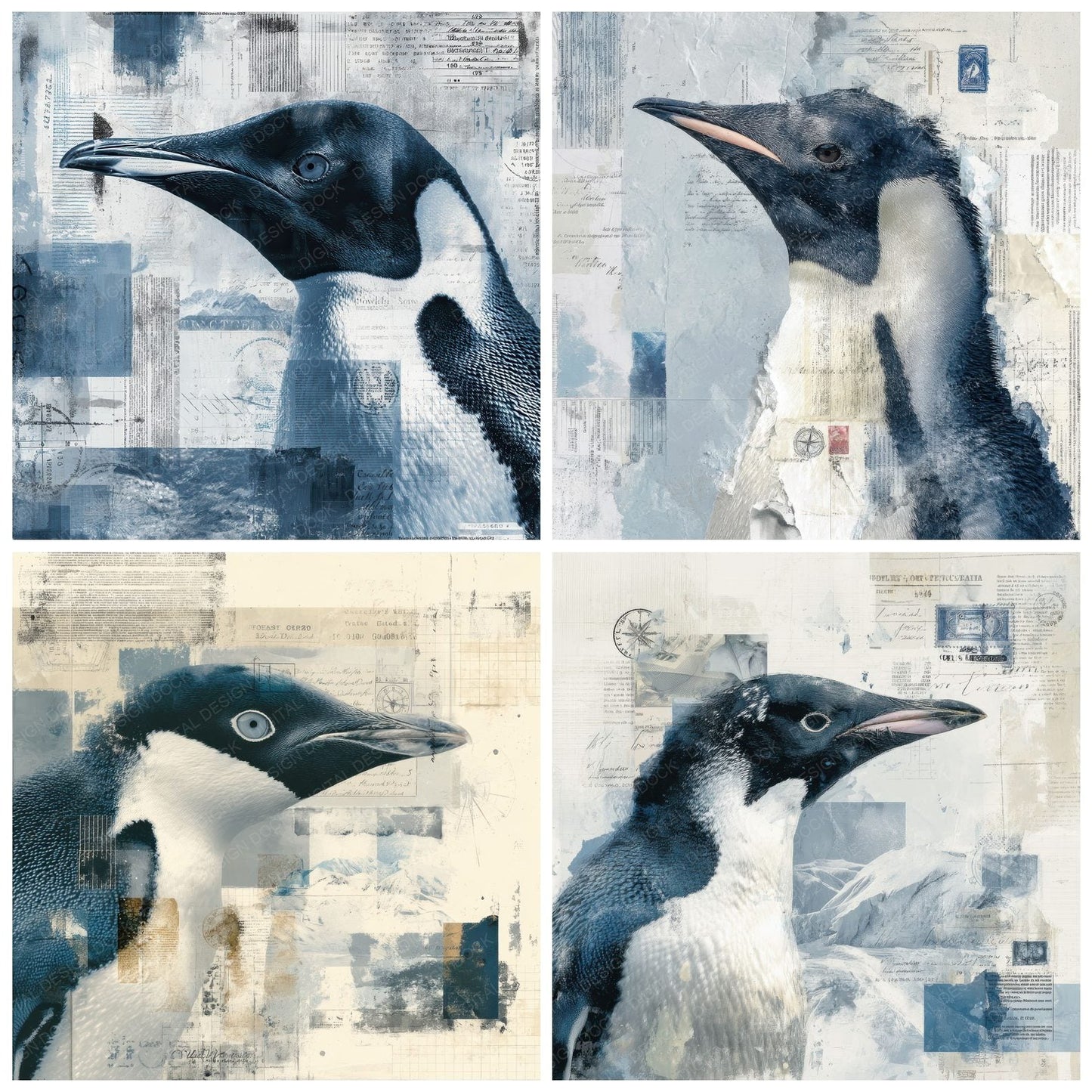 Collage Penguin Antarctic Chart Digital Paper Pack (DDD001132)