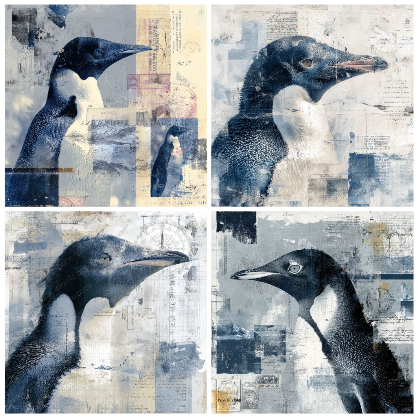 Collage Penguin Antarctic Chart Digital Paper Pack (DDD001132)