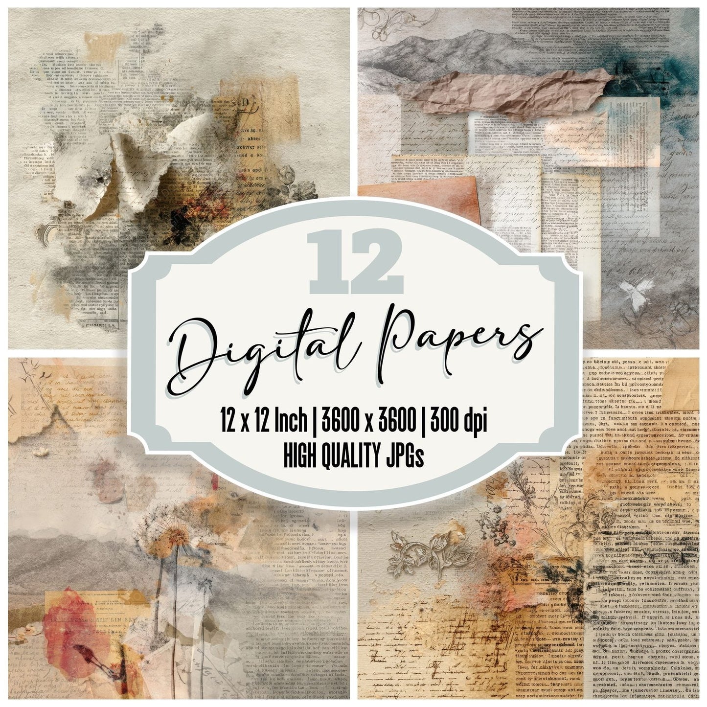 Collage Poetry Page Paper Digital Paper Pack (DDD001133)