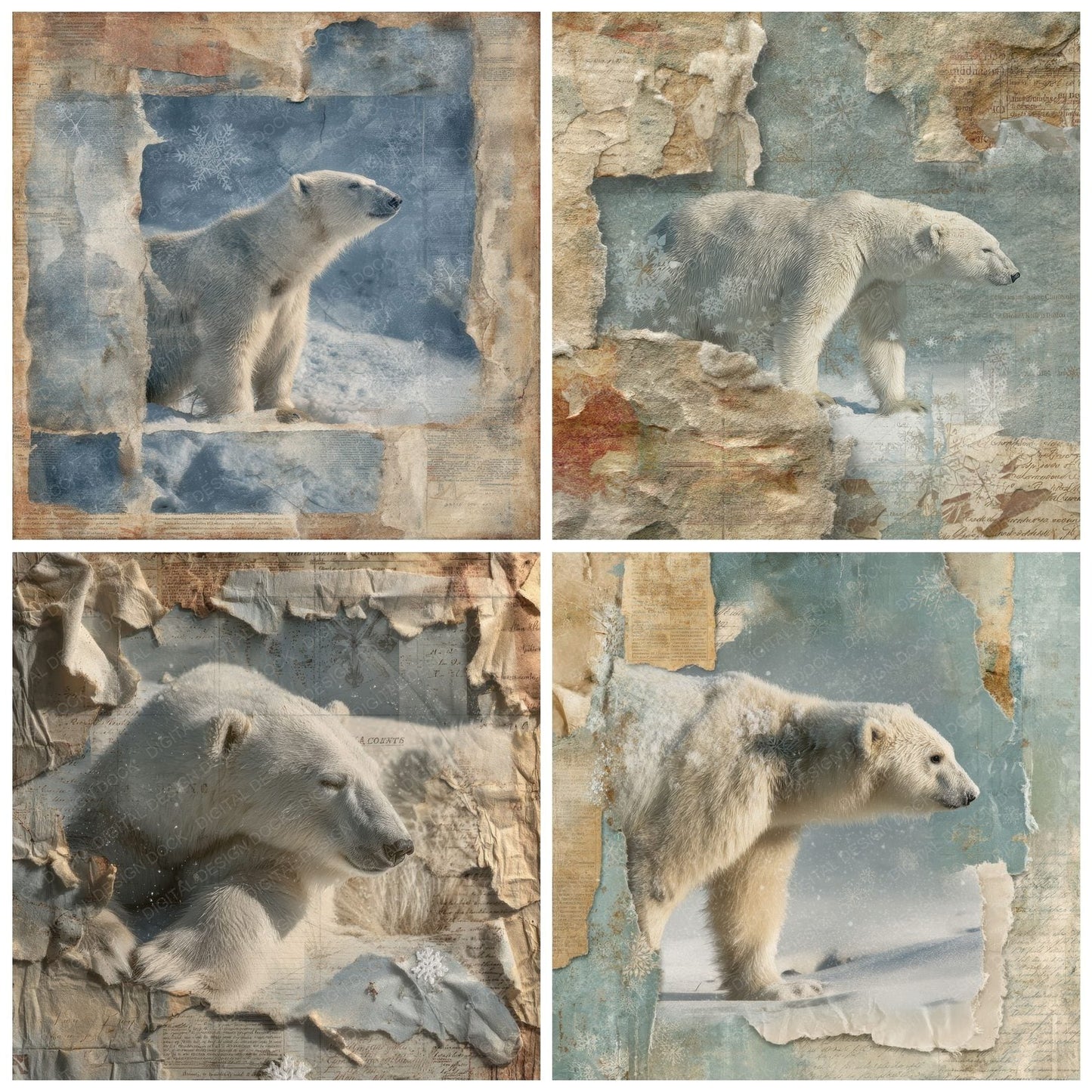 Collage Polar Bear Arctic Map Digital Paper Pack (DDD001134)