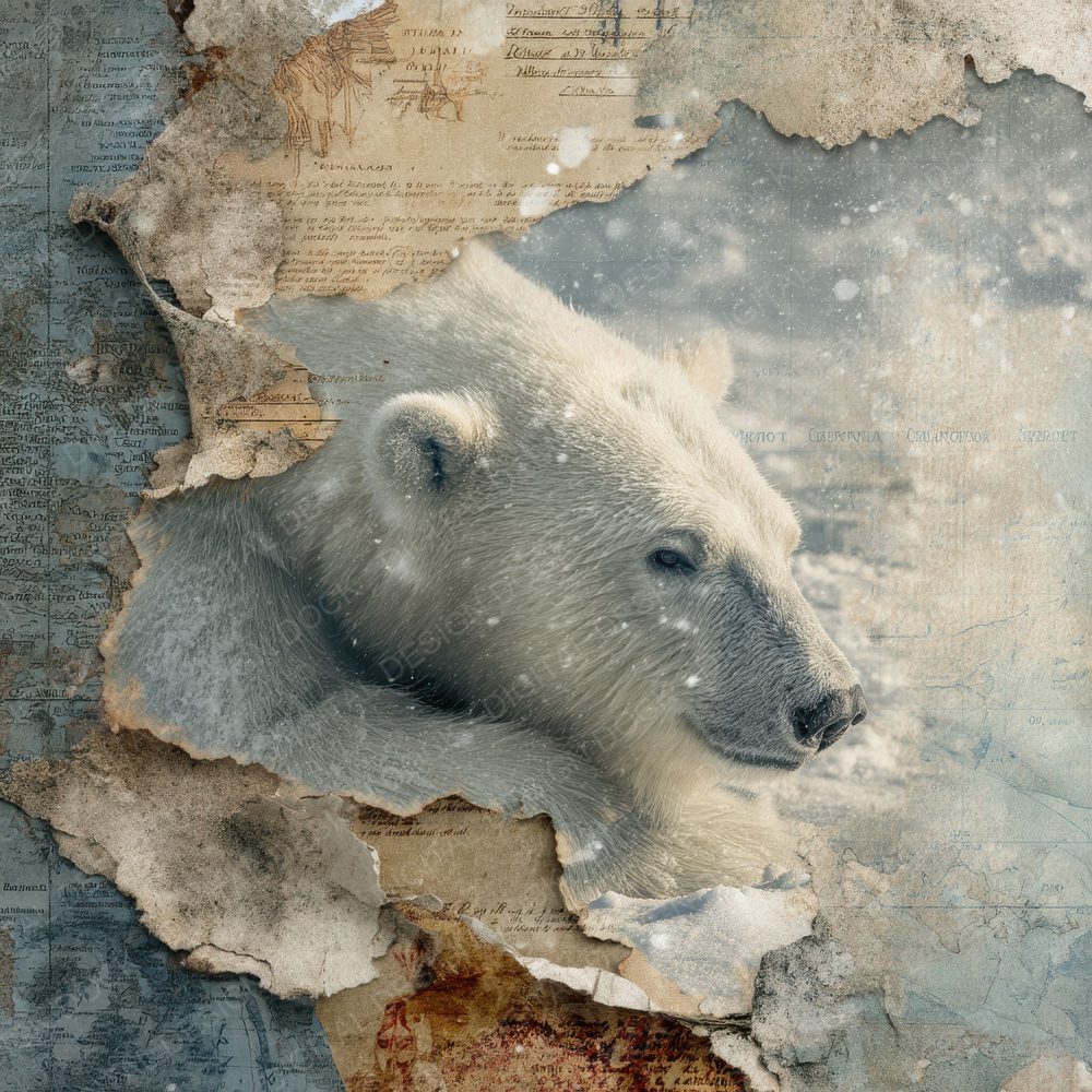 Collage Polar Bear Arctic Map Digital Paper Pack (DDD001134)