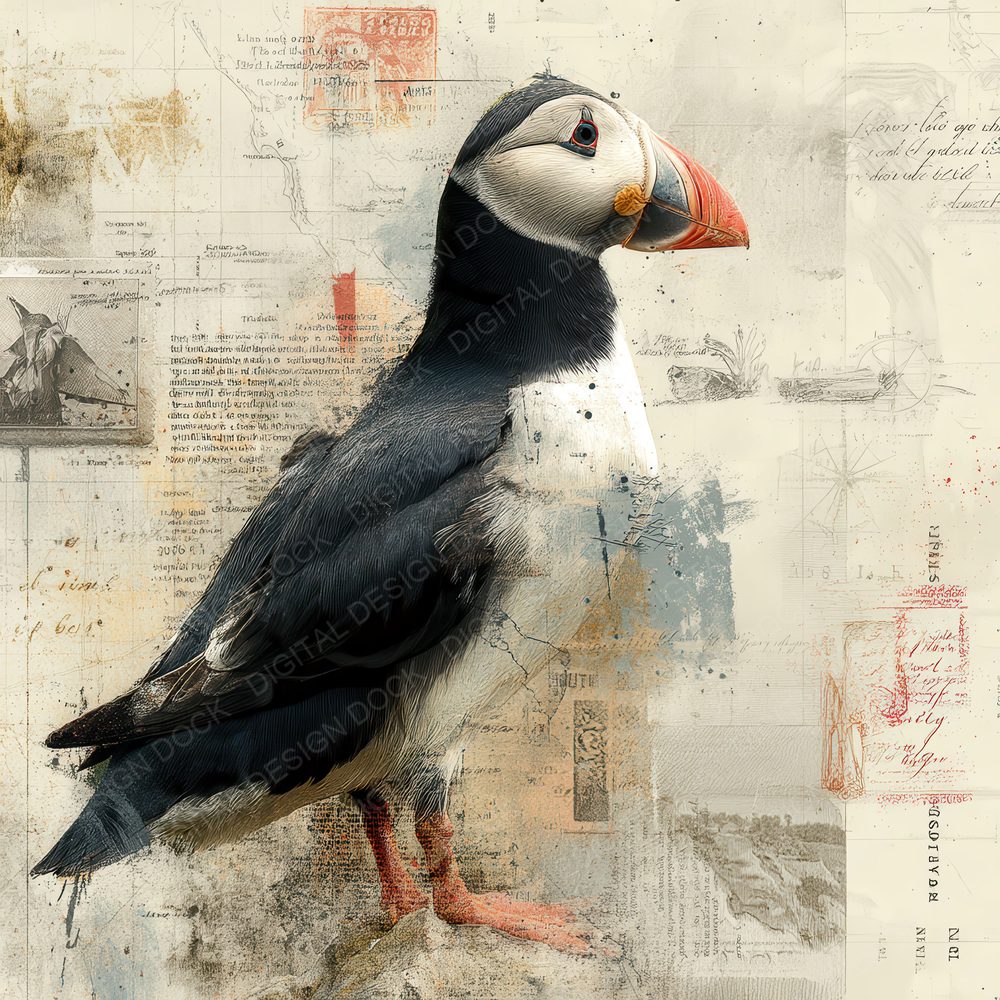 Collage Puffin Iceland Coastal Digital Paper Pack (DDD001135)