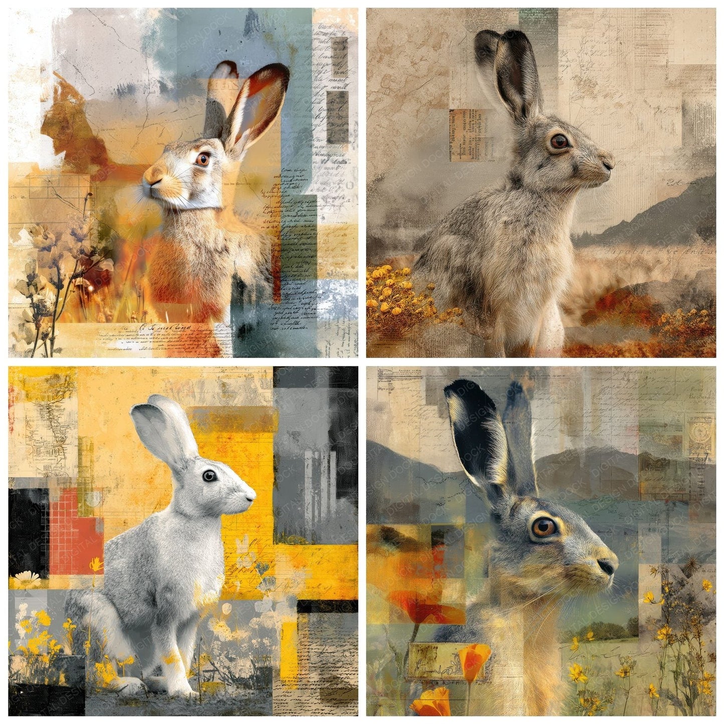 Collage Rabbit Meadow Garden Digital Paper Pack (DDD001136)
