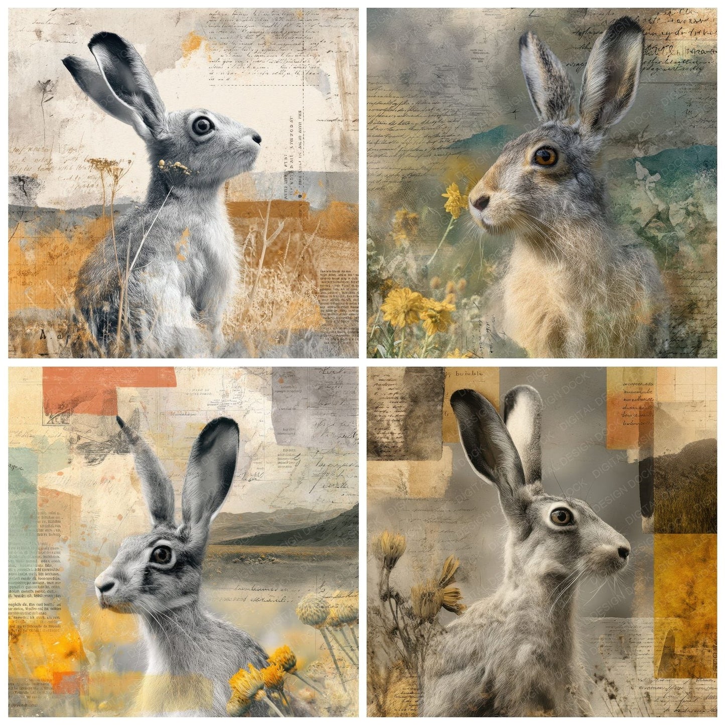 Collage Rabbit Meadow Garden Digital Paper Pack (DDD001136)