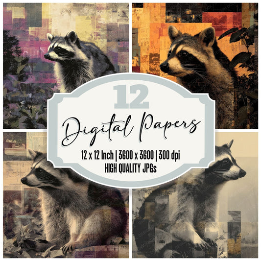 Collage Raccoon Urban Suburbs Digital Paper Pack (DDD001137)