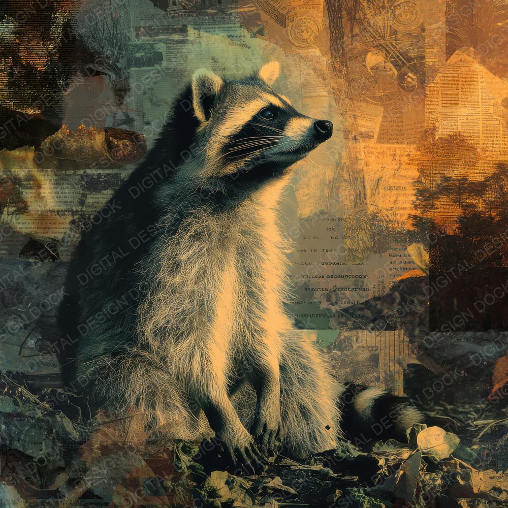 Collage Raccoon Urban Suburbs Digital Paper Pack (DDD001137)