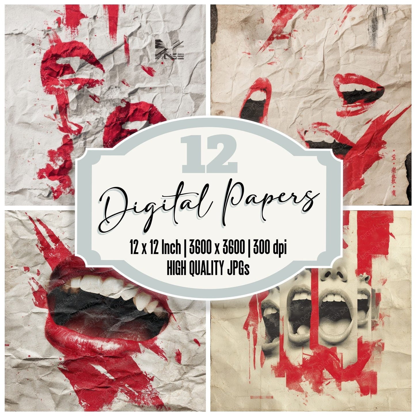 Collage Rage Lips Tension Digital Paper Pack (DDD001138)