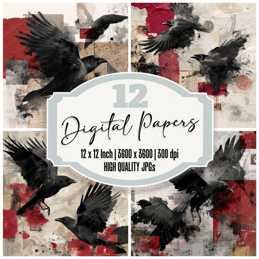 Collage Raven Inked Ephemera Digital Paper Pack (DDD001139)