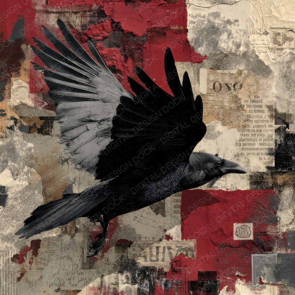 Collage Raven Inked Ephemera Digital Paper Pack (DDD001139)