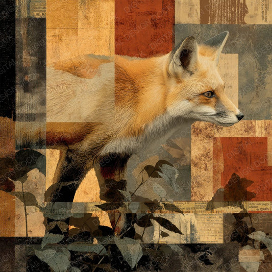 Collage Red Fox Forest Texture Digital Paper Pack (DDD001141)