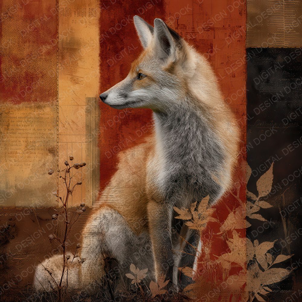 Collage Red Fox Forest Texture Digital Paper Pack (DDD001141)