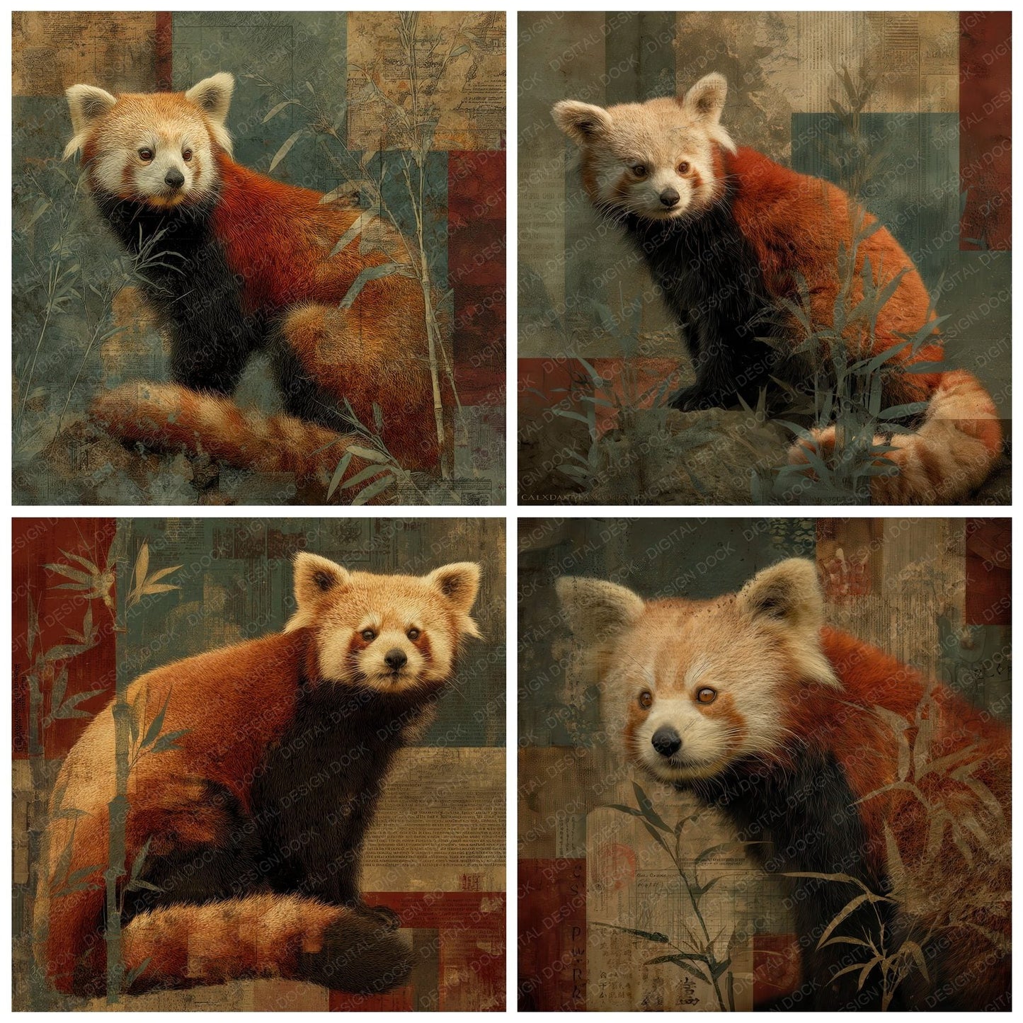 Collage Red Panda Himalayan Map Digital Paper Pack (DDD001142)