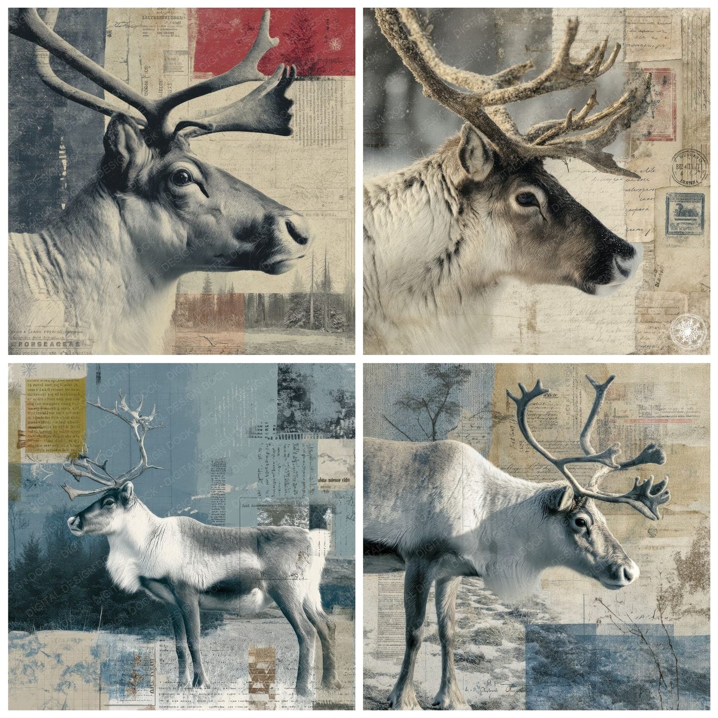 Collage Reindeer Nordic Habitat Digital Paper Pack (DDD001143)