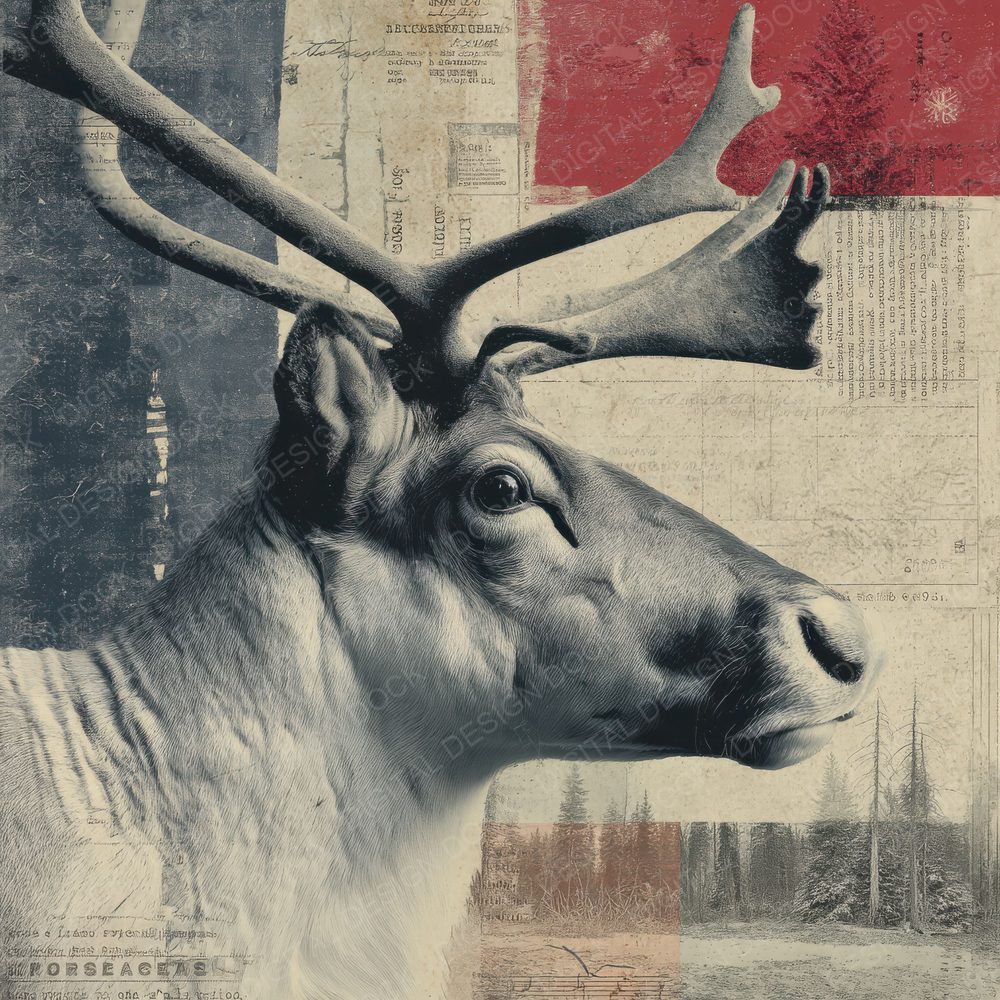 Collage Reindeer Nordic Habitat Digital Paper Pack (DDD001143)