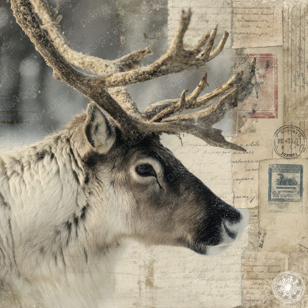 Collage Reindeer Nordic Habitat Digital Paper Pack (DDD001143)