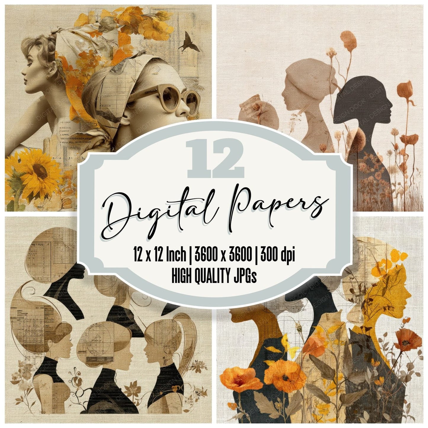 Collage Retro Beauty Mix Digital Paper Pack (DDD001144)