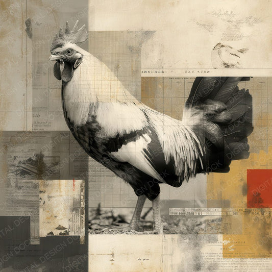Collage Rooster Rural Fields Digital Paper Pack (DDD001147)
