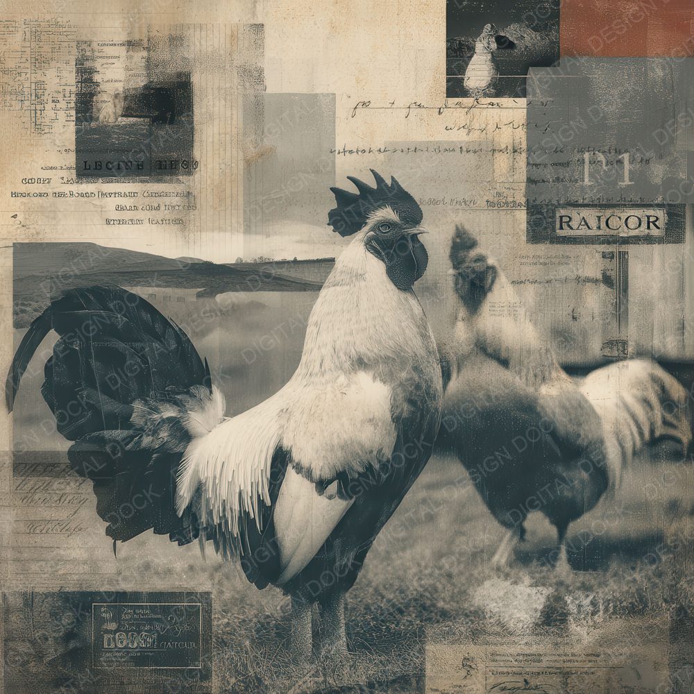 Collage Rooster Rural Fields Digital Paper Pack (DDD001147)