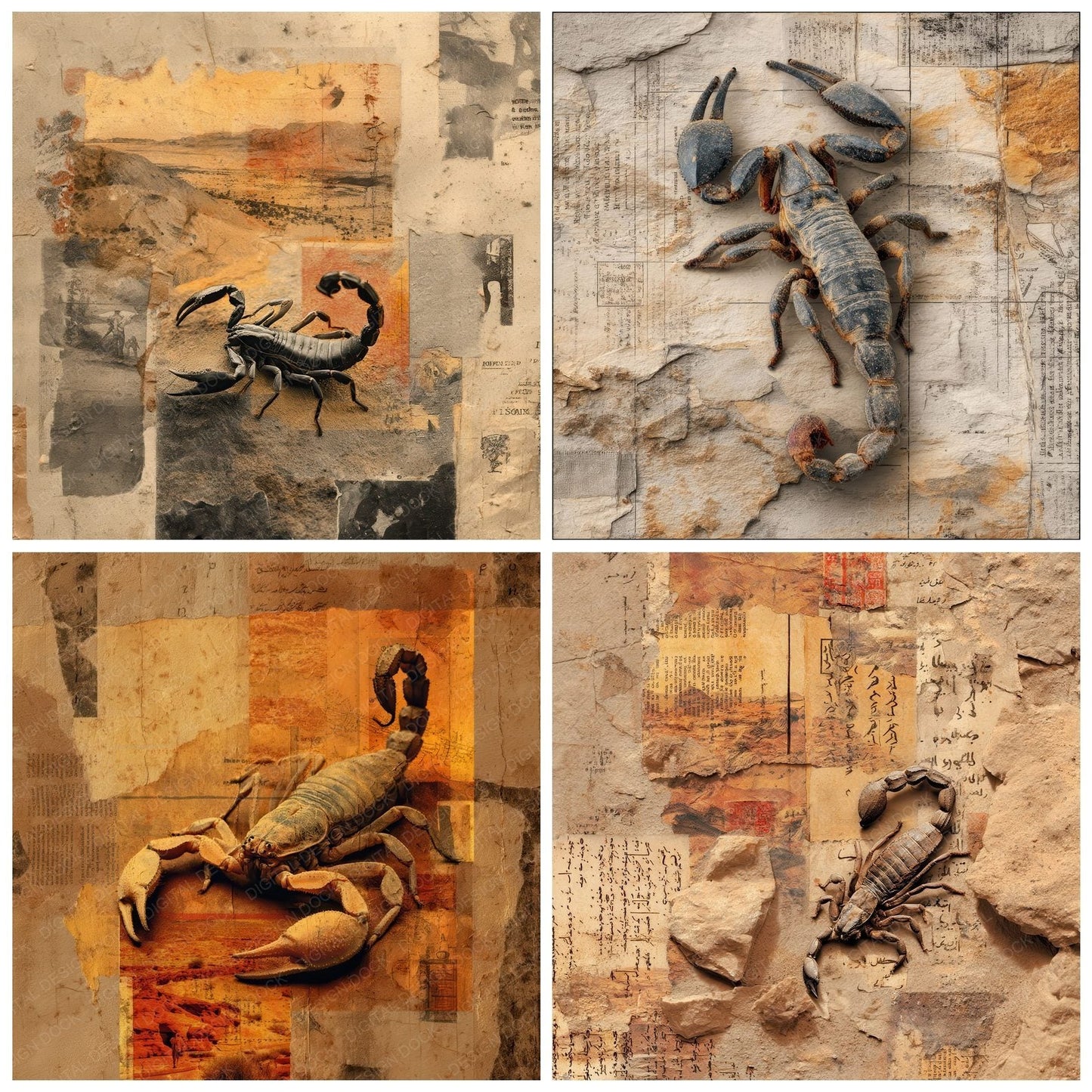 Collage Scorpion Desert Region Digital Paper Pack (DDD001150)