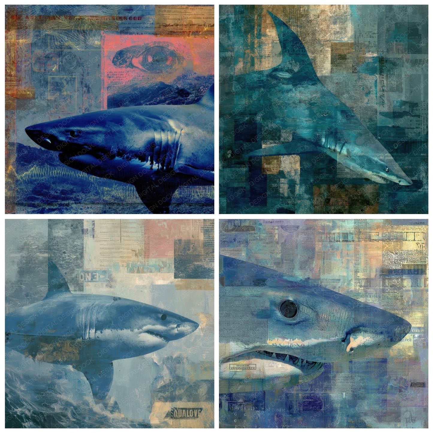 Collage Shark Open Ocean Digital Paper Pack (DDD001153)