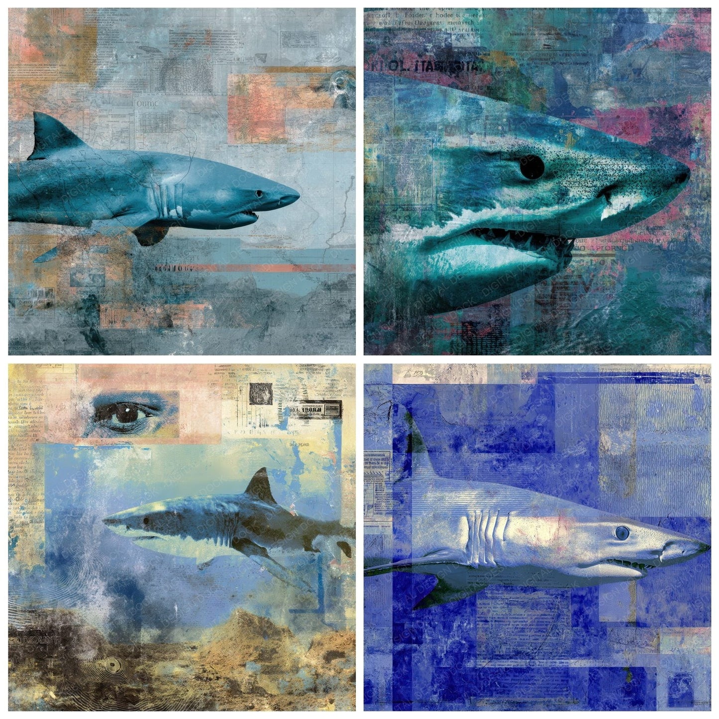 Collage Shark Open Ocean Digital Paper Pack (DDD001153)