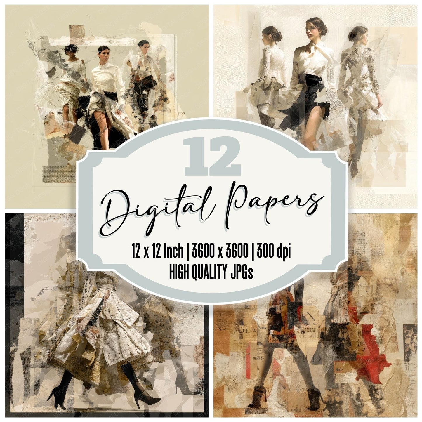 Collage Silhouette Couture Layer Digital Paper Pack (DDD001154)