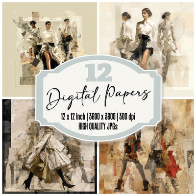 Collage Silhouette Couture Layer digital paper pack cover showing four of the 12 papers