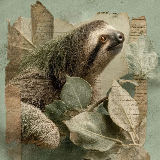 Collage Sloth Rainforest Texture Digital Paper Pack (DDD001155)