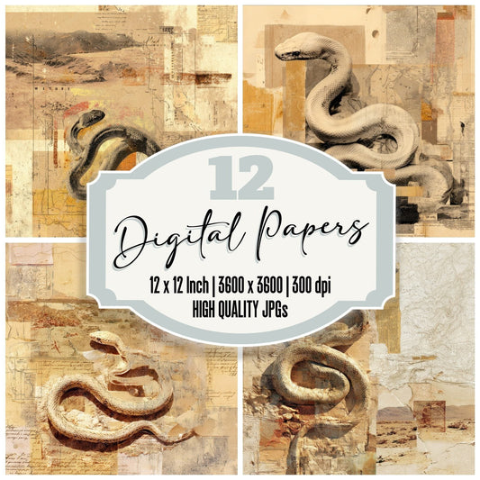 Collage Snake Desert Abstract Digital Paper Pack (DDD001156)