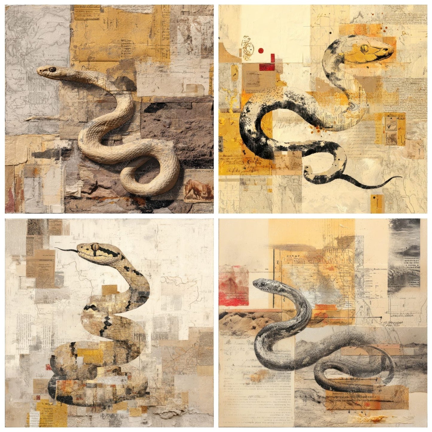 Collage Snake Desert Abstract Digital Paper Pack (DDD001156)