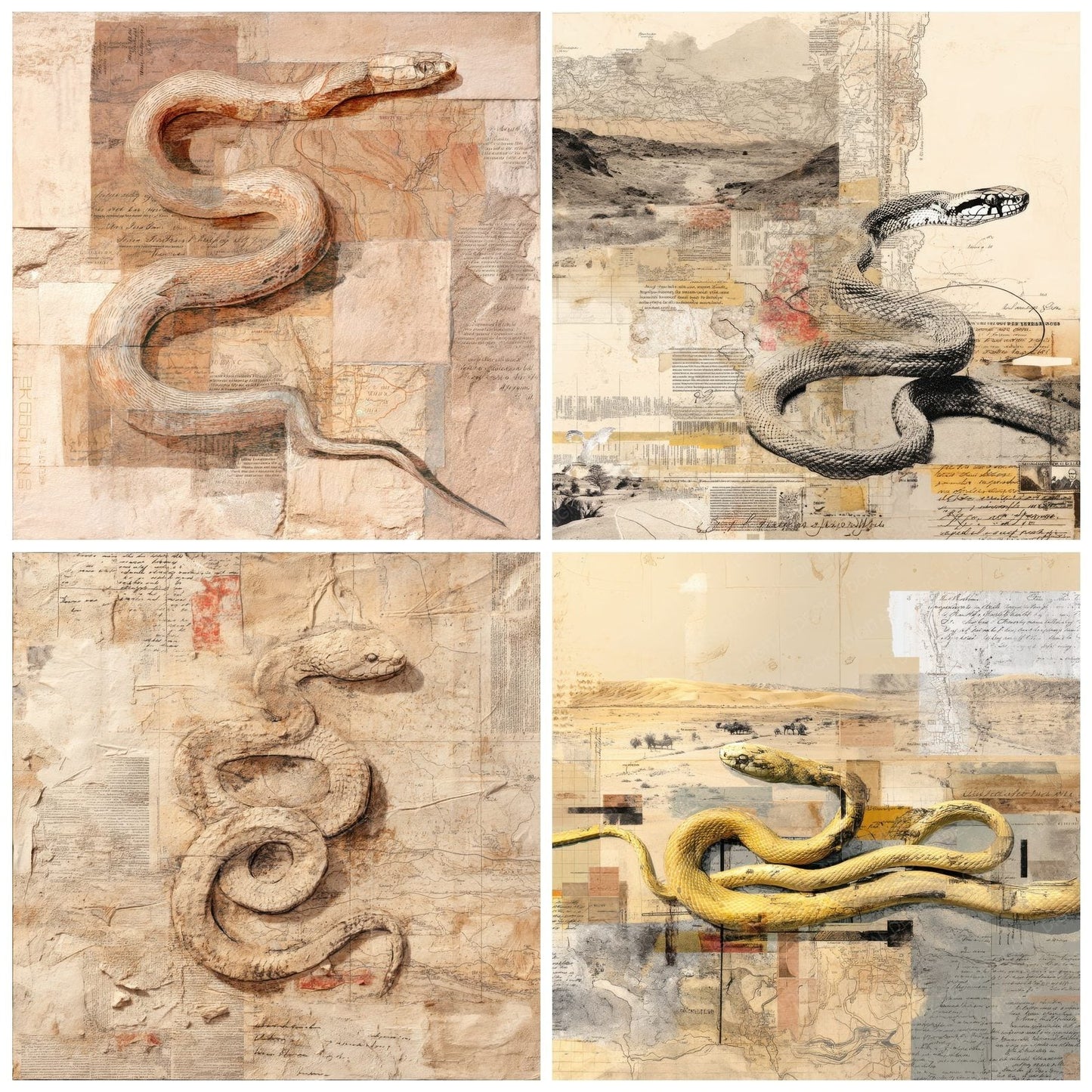 Collage Snake Desert Abstract Digital Paper Pack (DDD001156)