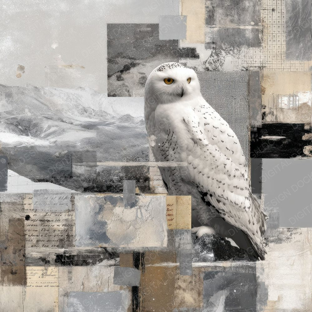 Collage Snowy Owl Arctic Map Digital Paper Pack (DDD001157)