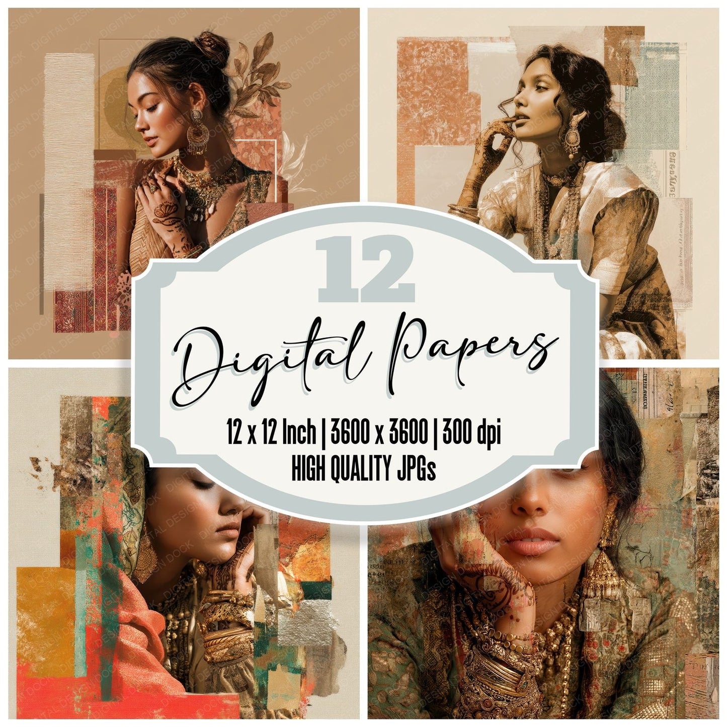 Collage South Asian Elegance Digital Paper Pack (DDD001159)