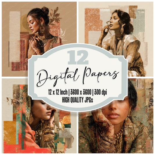 Collage South Asian Elegance Digital Paper Pack (DDD001159)