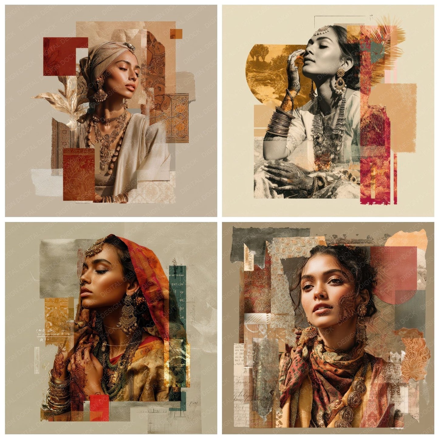 Collage South Asian Elegance Digital Paper Pack (DDD001159)