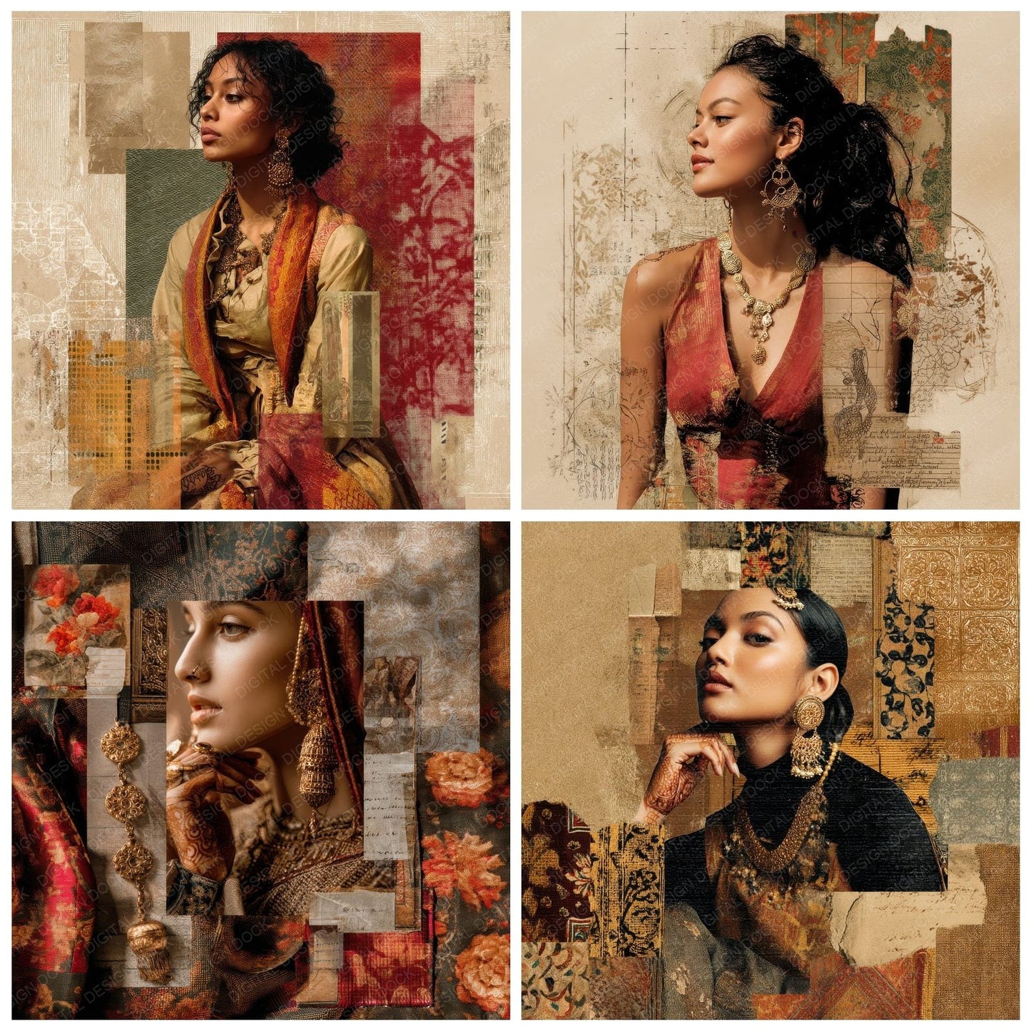 Collage South Asian Elegance Digital Paper Pack (DDD001159)